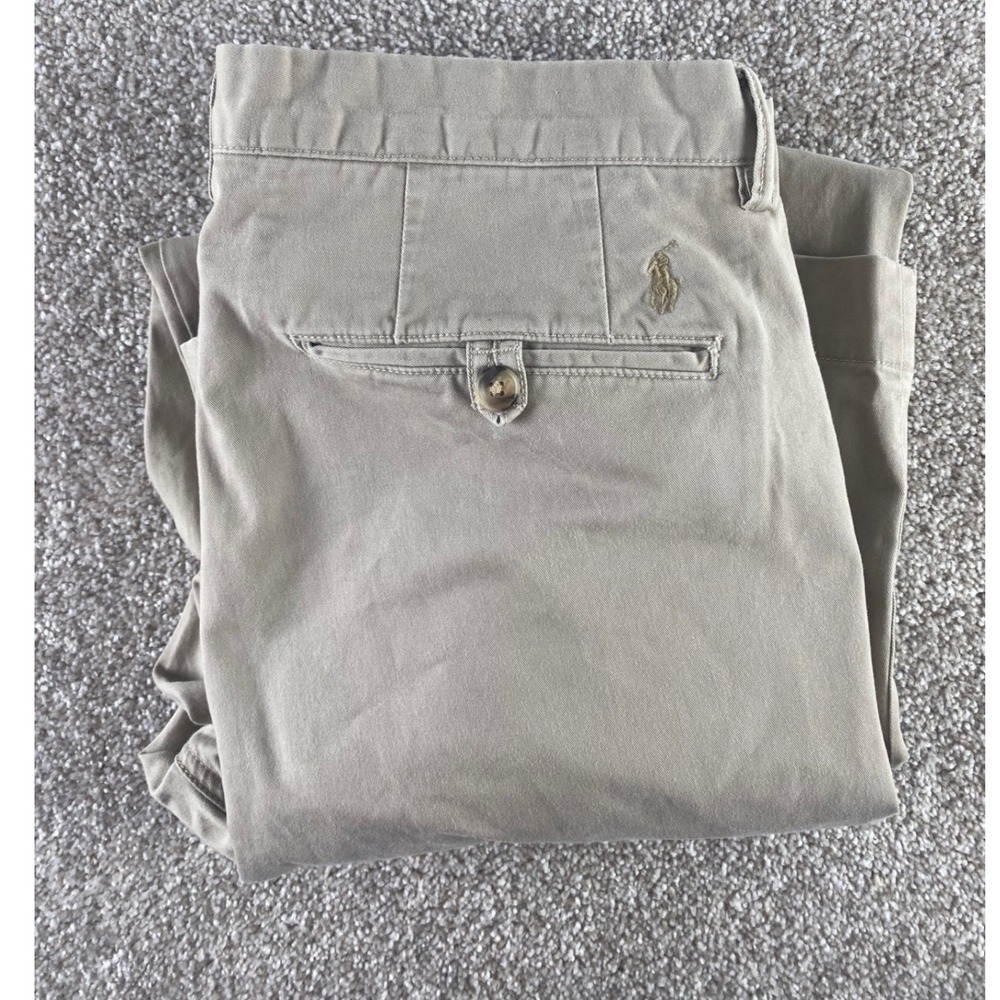 Polo Ralph Lauren Men 33x32 Khaki Tan Stretch Straight Fit Chino Pant Beige Pony
